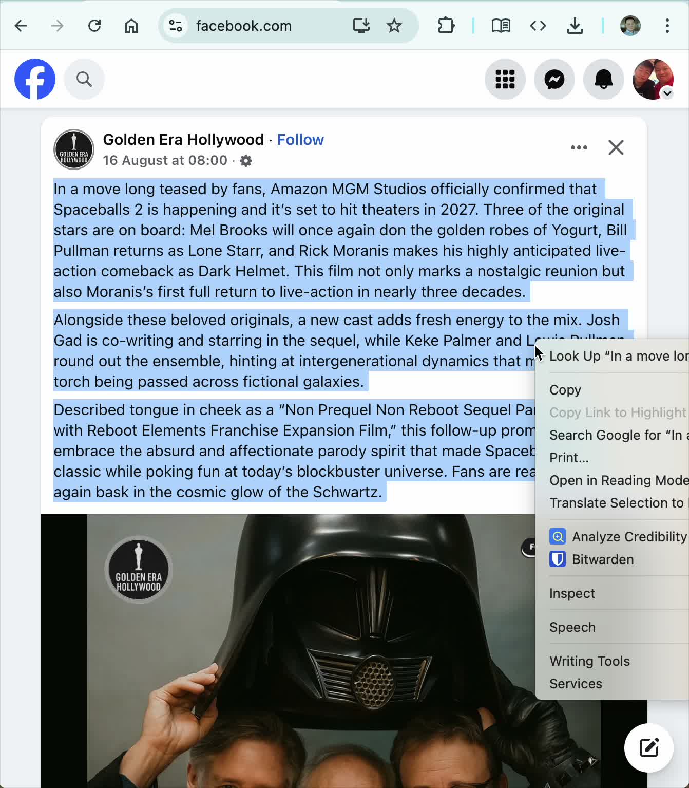 Safari on iPhone context menu with Analyze credibility